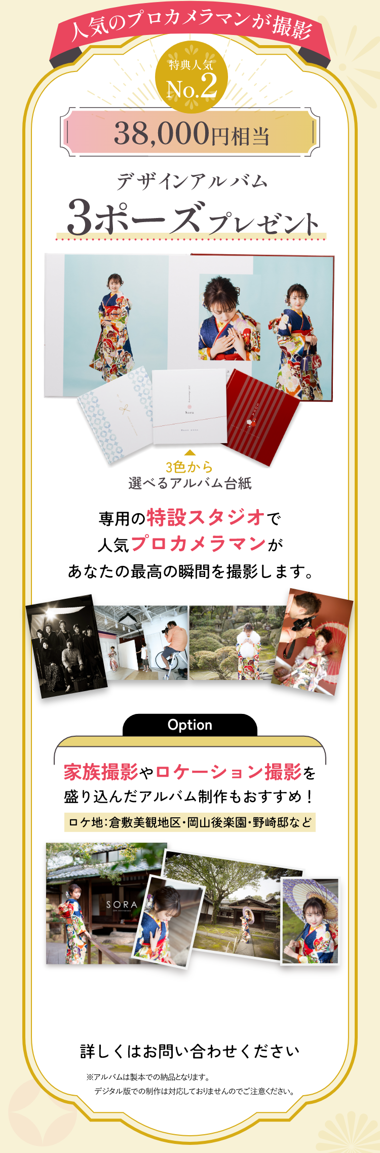 お買い上げ特典　人気No.2　38,000円相当デザインアルバム　3ポーズプレゼント