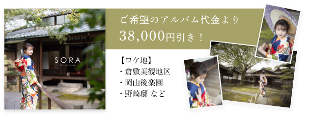 ご希望のアルバム代金より38,000円引き!【ロケ地】・倉敷美観地区・岡山後楽園・野崎邸 など