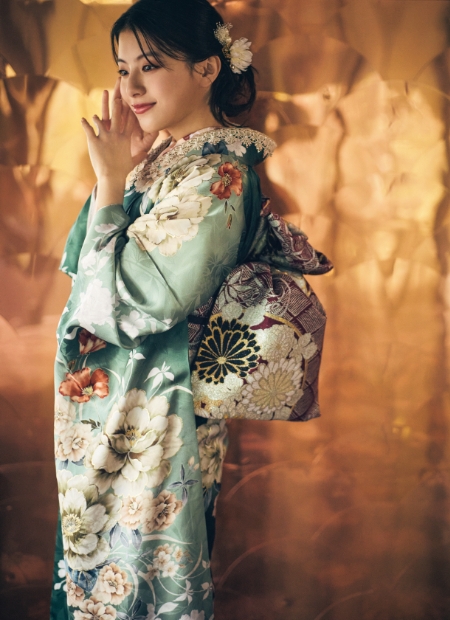 振袖/緑/グリーン/レトロ/モード/エレガント