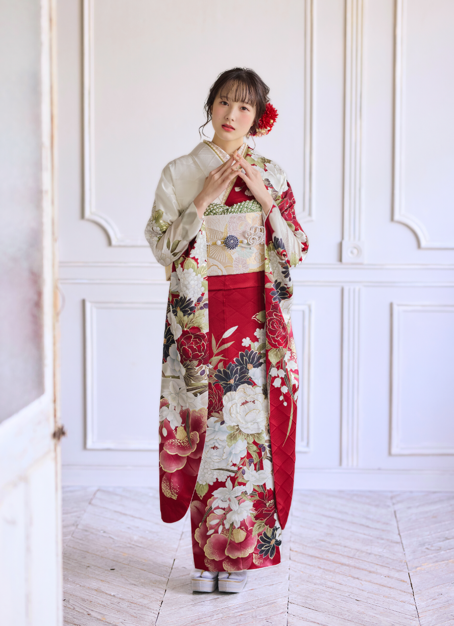 振袖/赤/レッド/古典柄/レトロ/エレガント