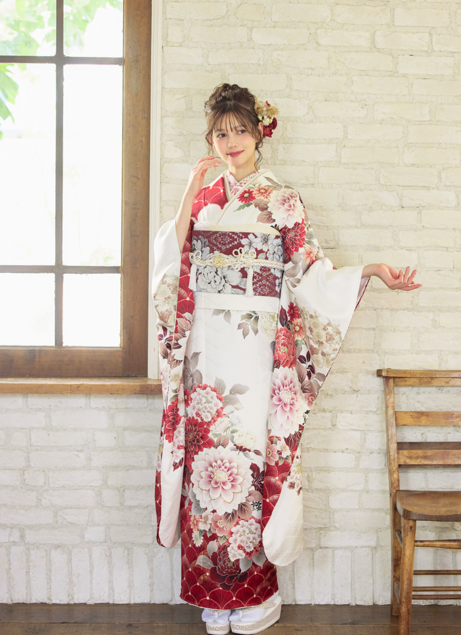 振袖/赤/レッド/古典柄/かわいい/レトロ
